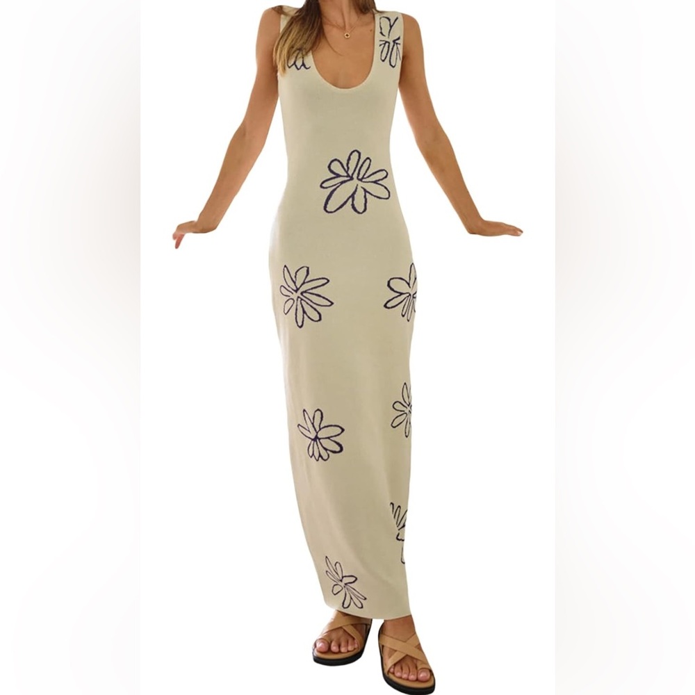 Amazon Cream Floral Maxi Dress Size M